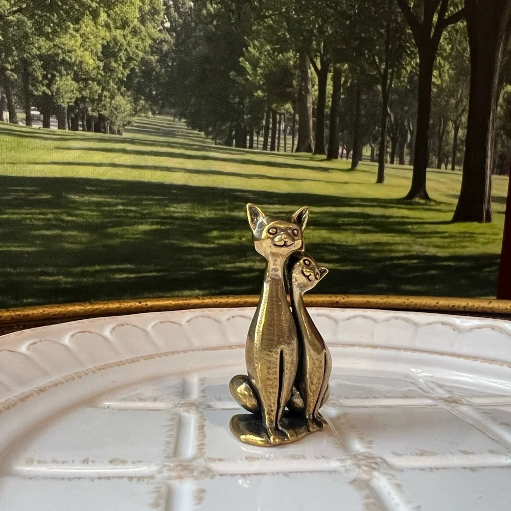 Gold Tone Couple Cats Figurine Mini Cat Decor Cat Lovers Gift